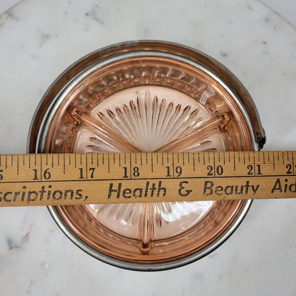 Vintage Pink Depression Handled Trinket Dish 5" Divided Relish Serving Tray - Picture 7 of 12